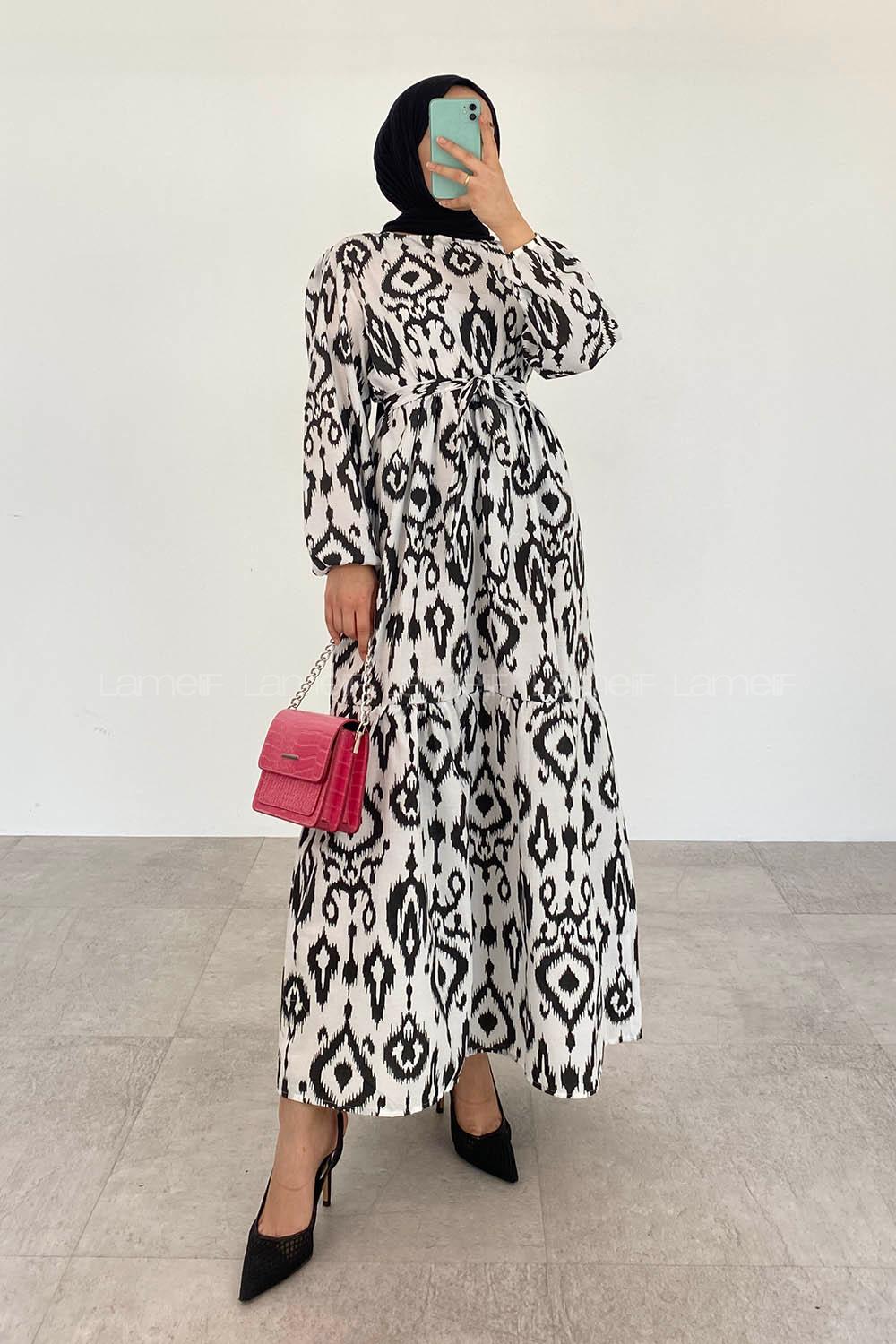 Black Crew Neck Cotton Printed Dresess