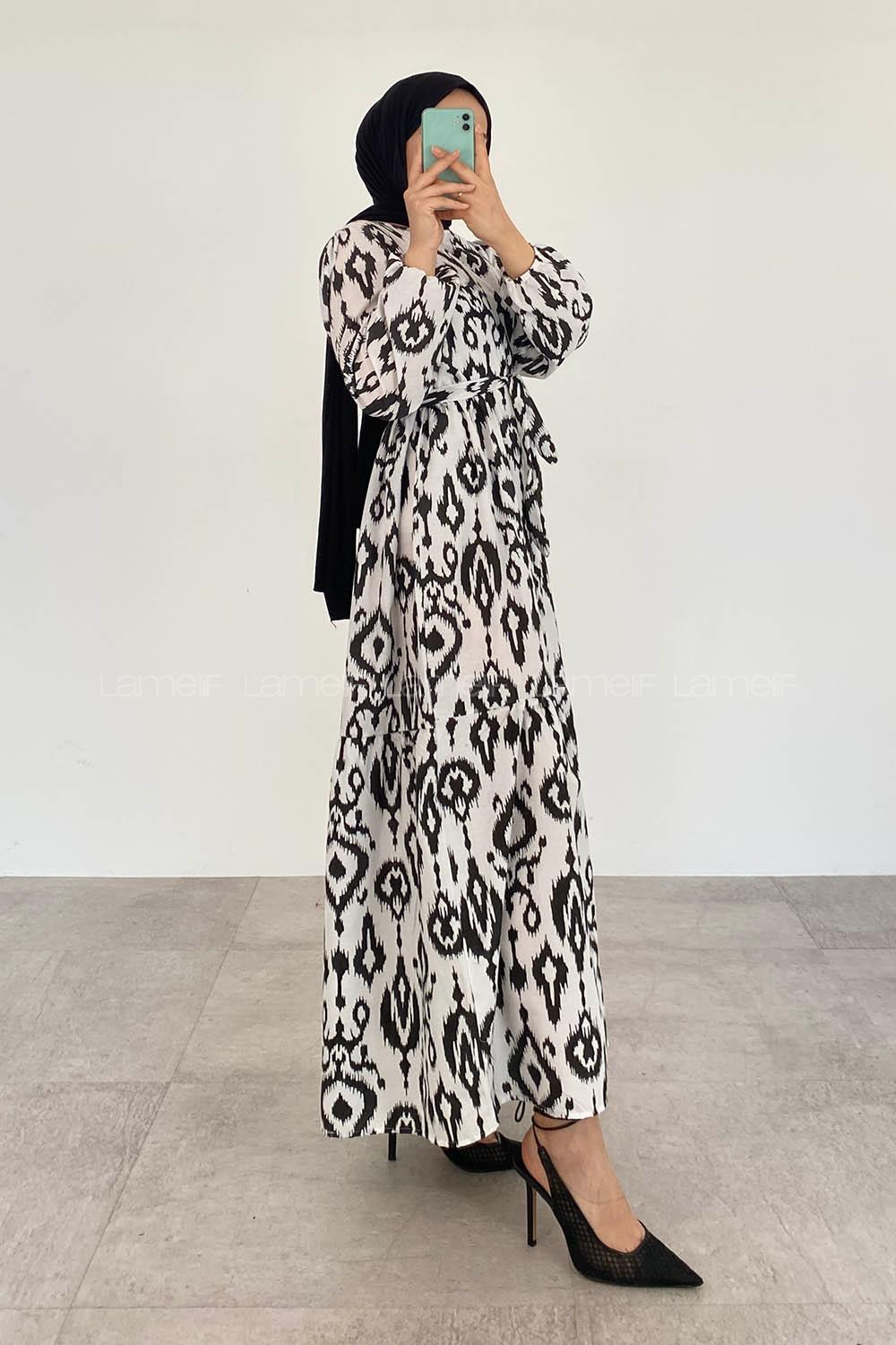 Black Crew Neck Cotton Printed Dresess