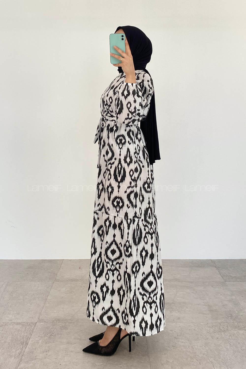 Black Crew Neck Cotton Printed Dresess