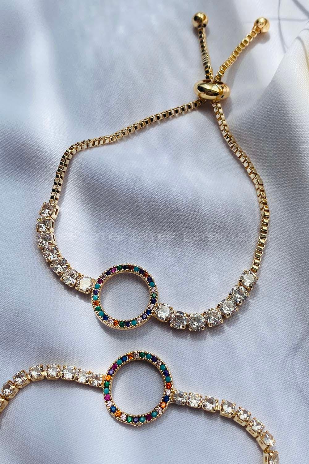 Gold With Suspenders Silver Drop Wristband