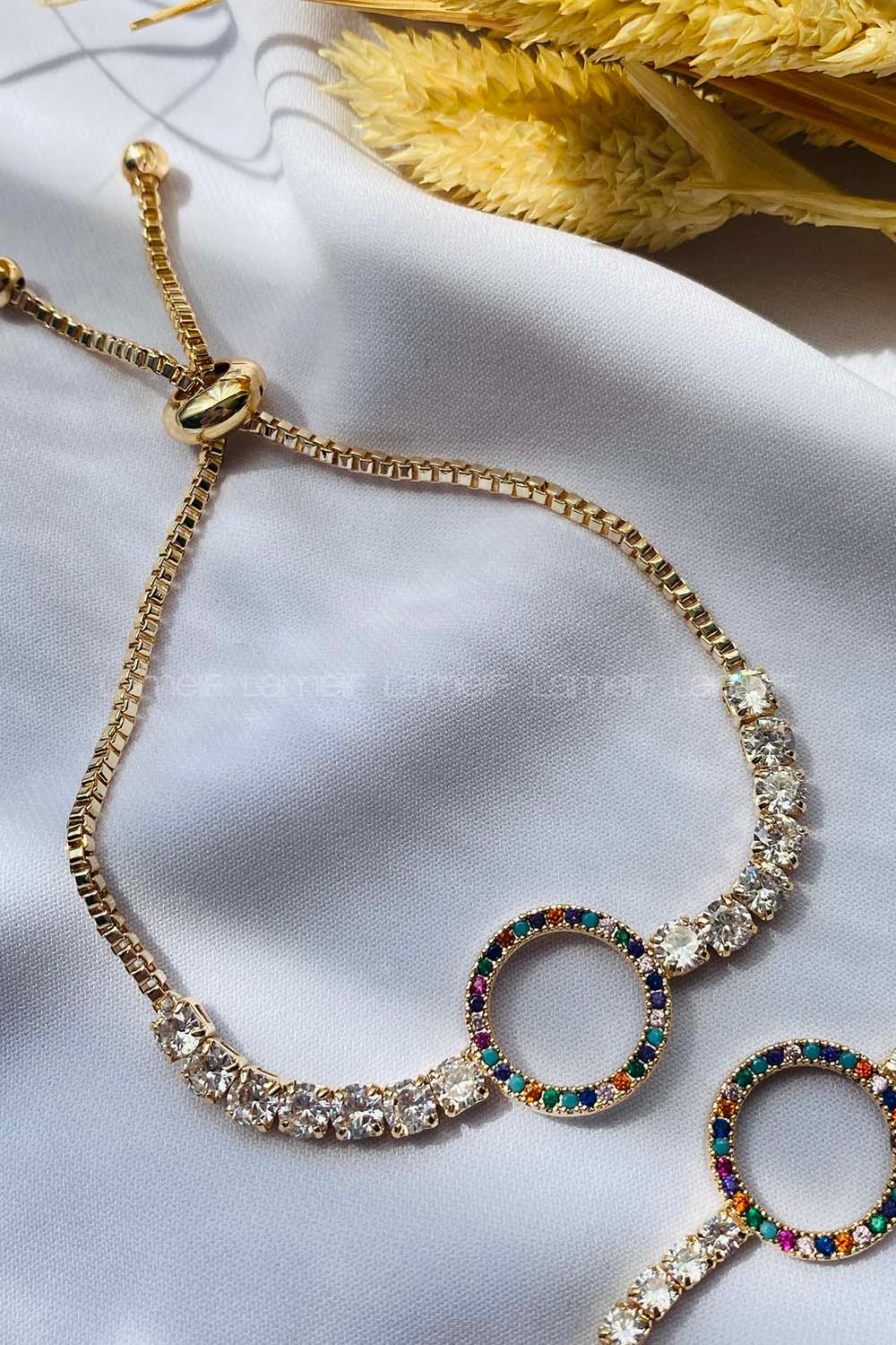 Gold With Suspenders Silver Drop Wristband