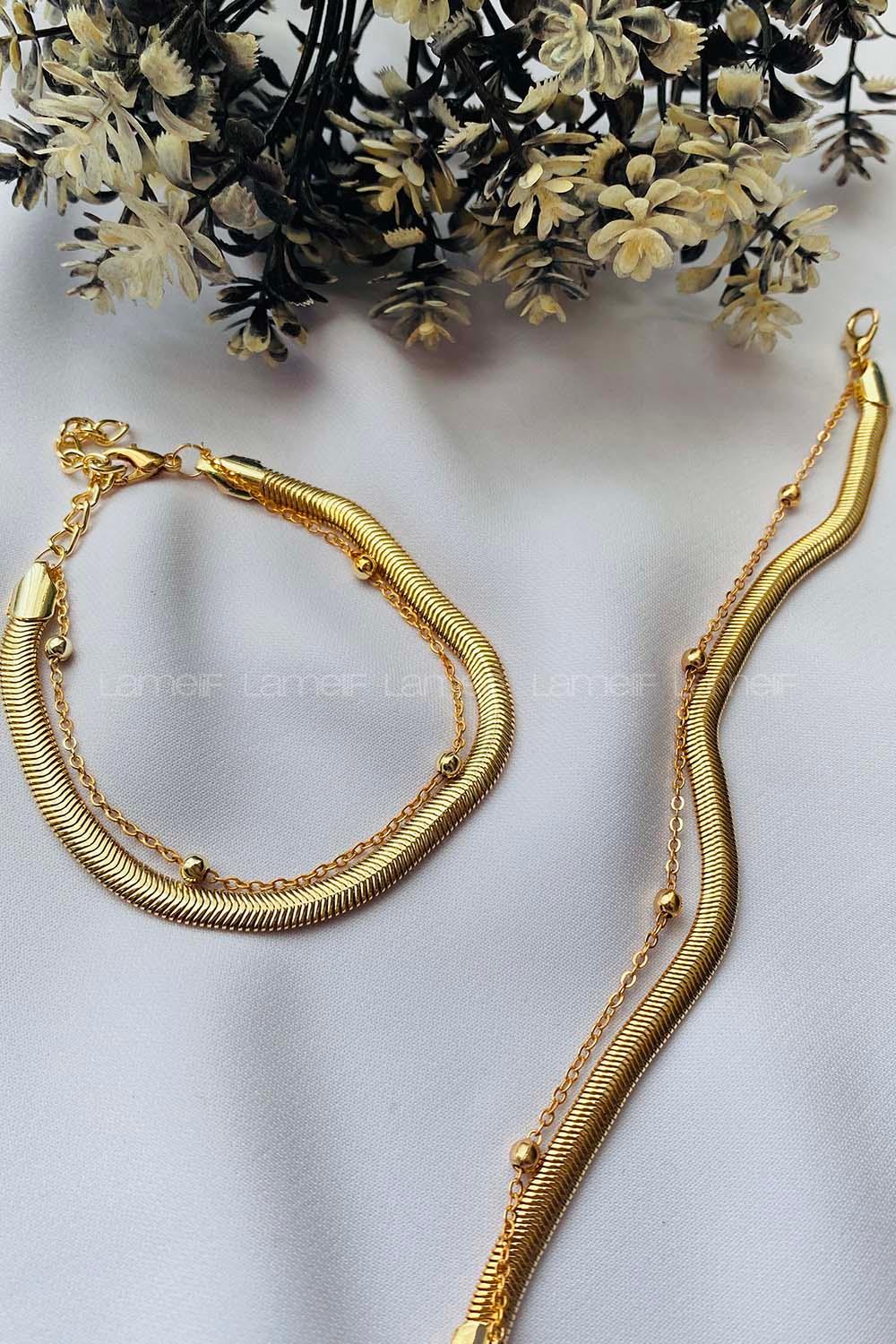 Gold Belted Silver Straight Wristband