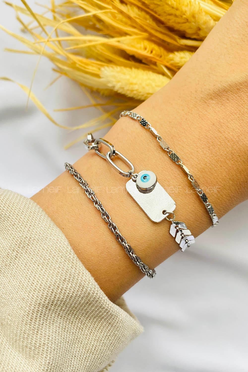 Silver-4 Belted Gold Straight Wristband