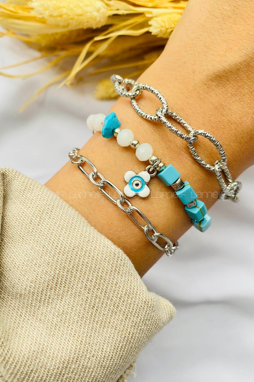 Silver-3 Belted Gold Straight Wristband