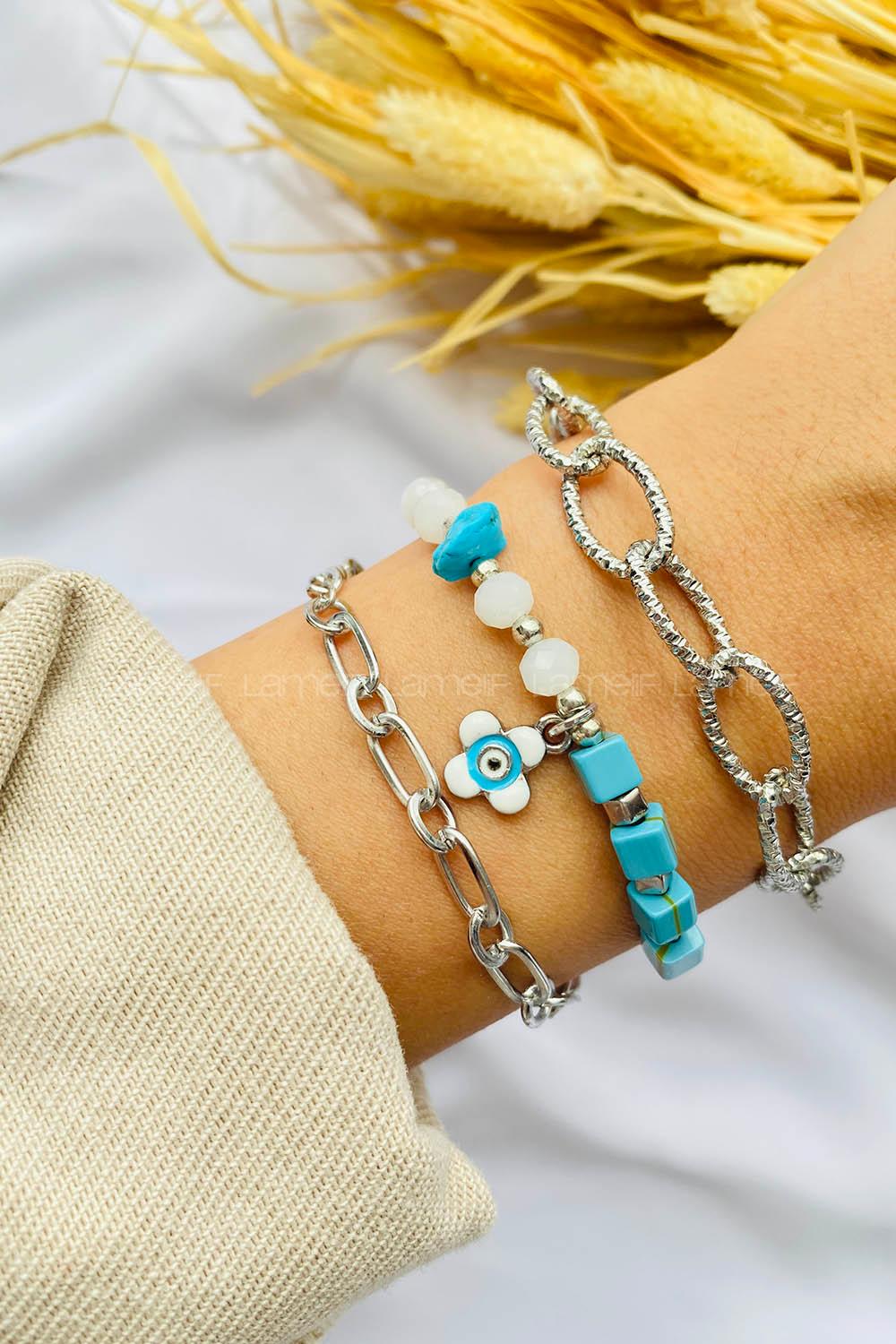 Silver-3 Belted Gold Straight Wristband