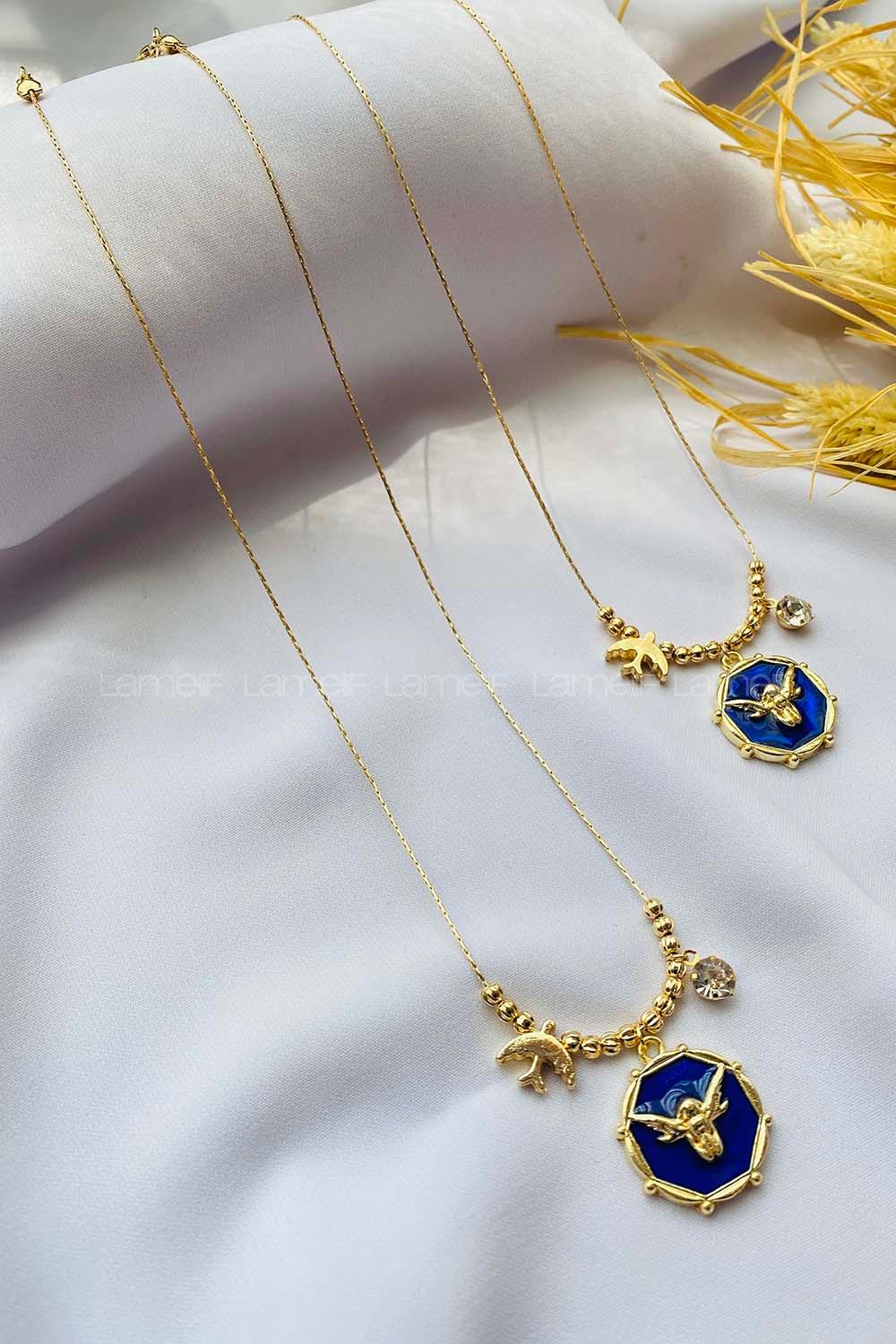 Navy Blue Gold Straight Necklace