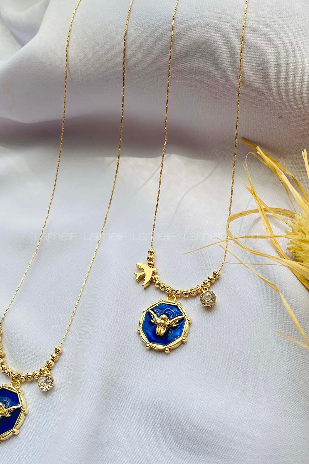 Navy Blue Gold Straight Necklace