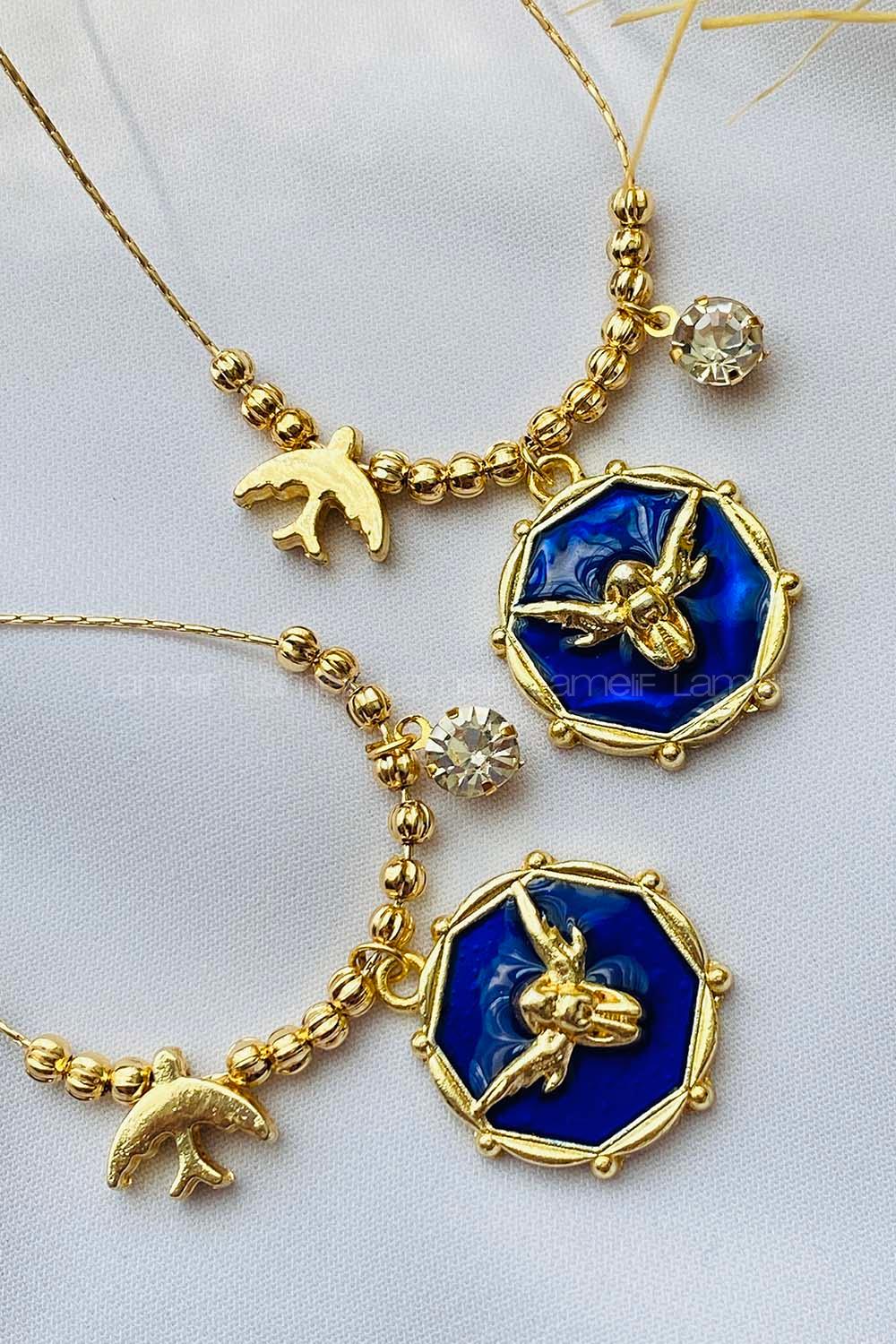 Navy Blue Gold Straight Necklace