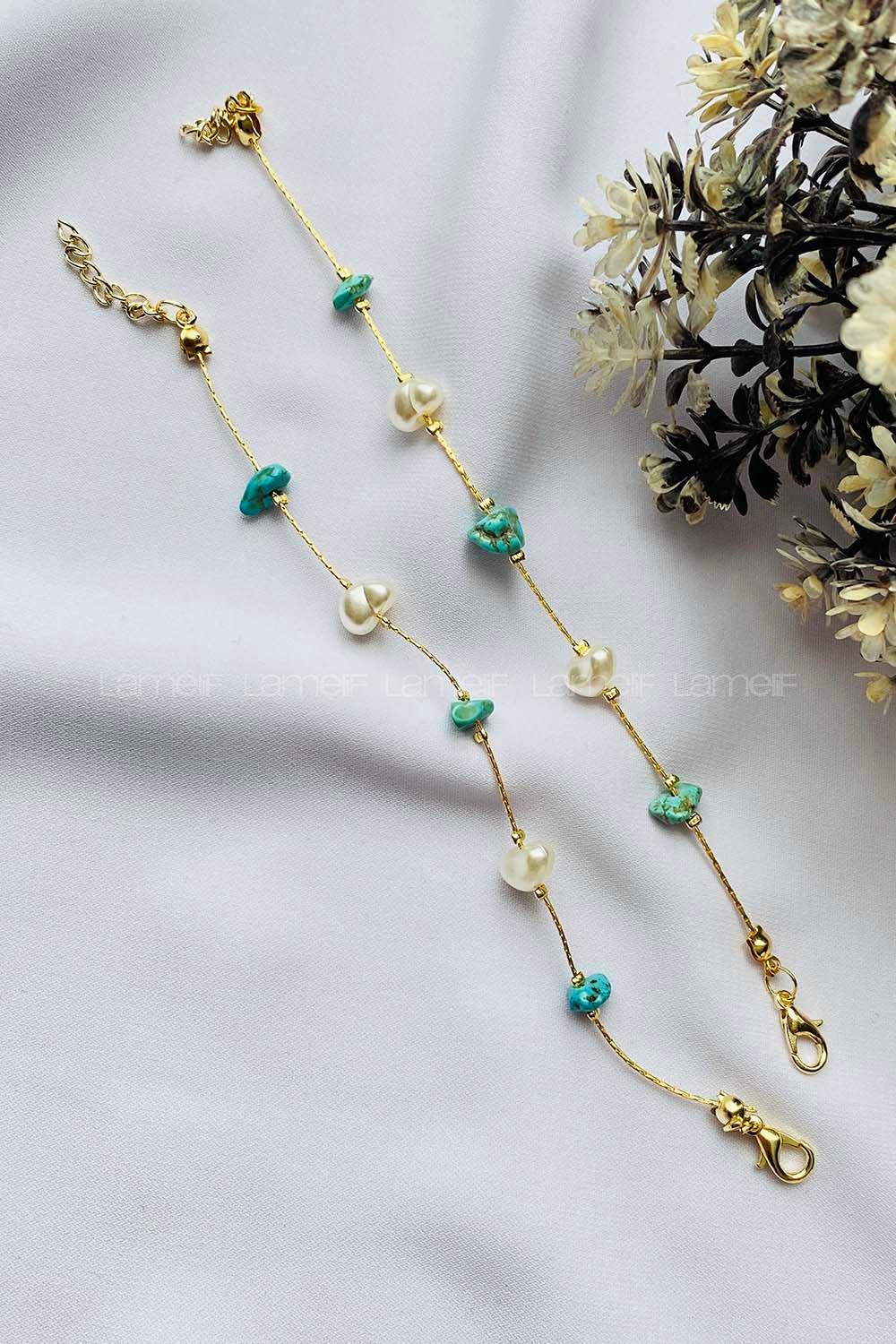 Turquoise Belted Gold Straight Wristband