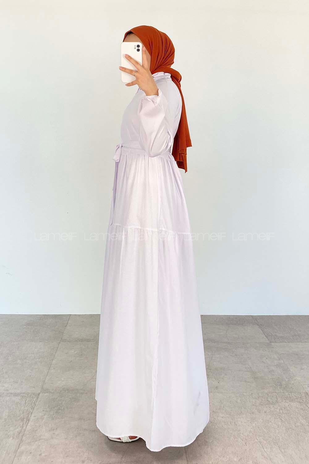 White Shirt Collar Cotton Unprinted Dresess