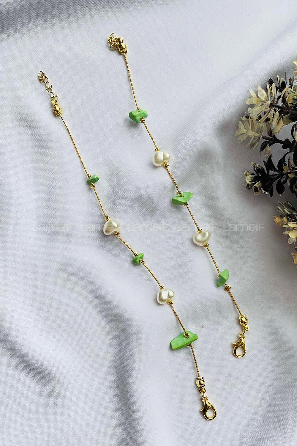 Green Belted Gold Straight Wristband