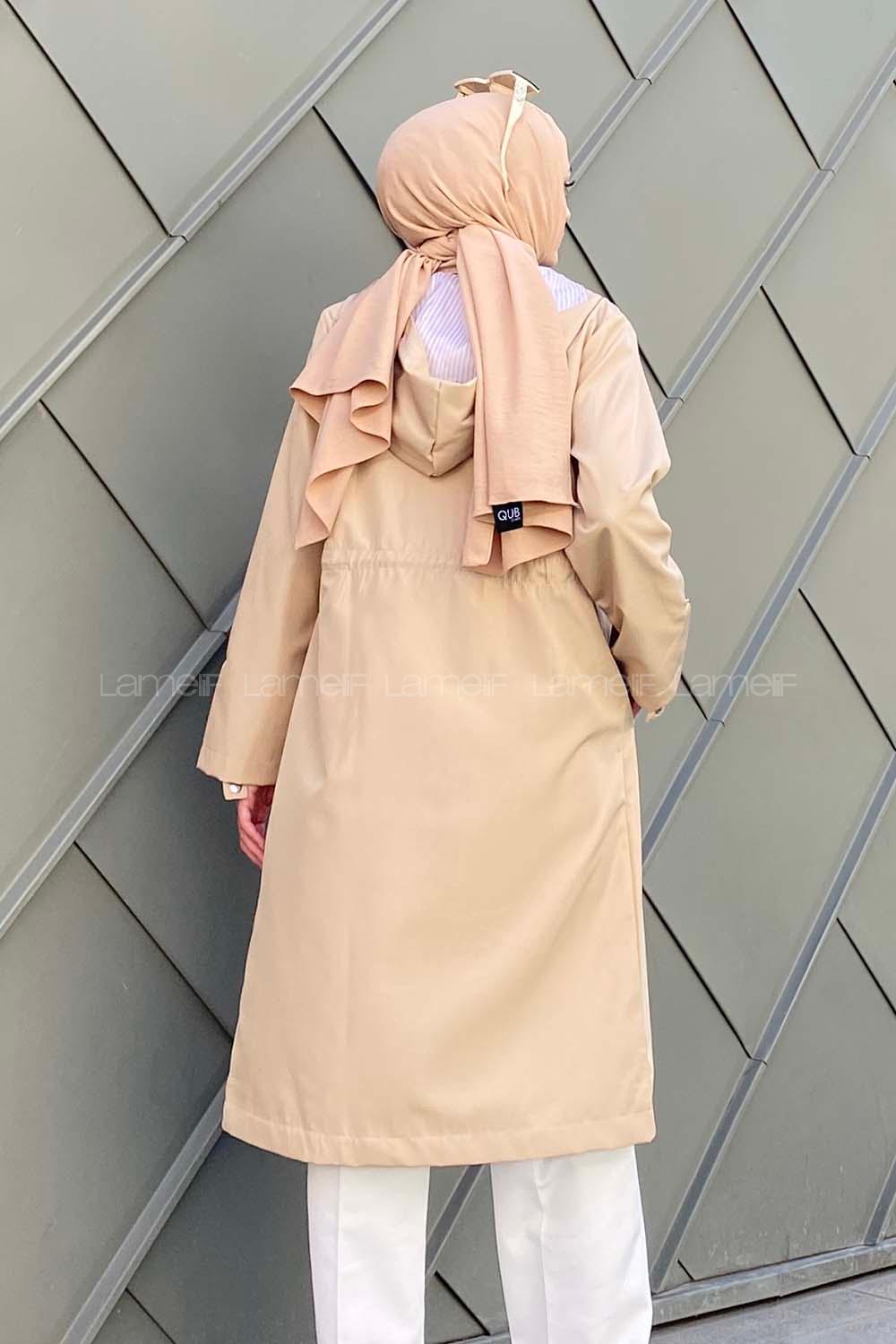 Modalamelif Kol Katlamalı Kapşonlu Trenç Taş