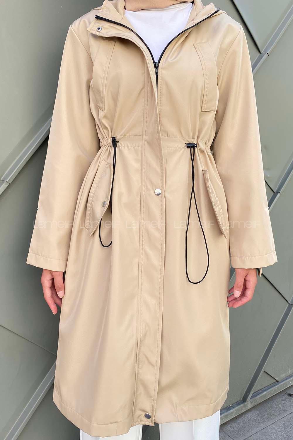 Modalamelif Kol Katlamalı Kapşonlu Trenç Taş