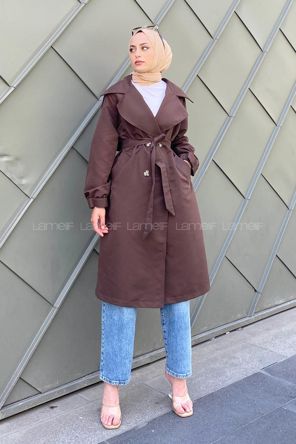 Bitter Brown Long Arm Belted Buttoned Trench Coat