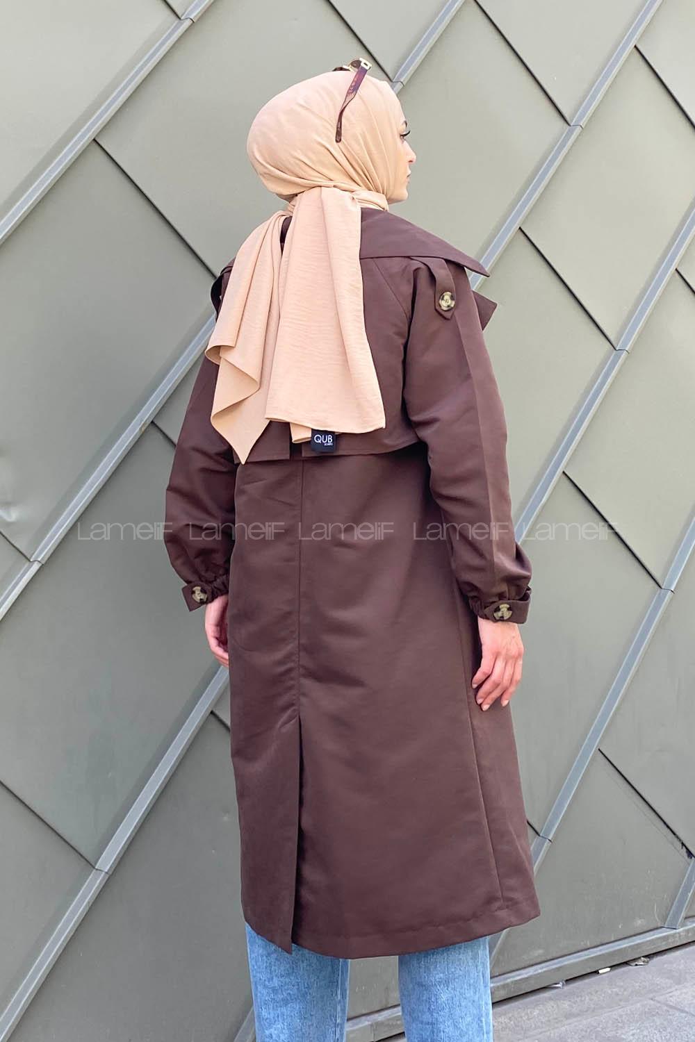 Bitter Brown Long Arm Belted Buttoned Trench Coat
