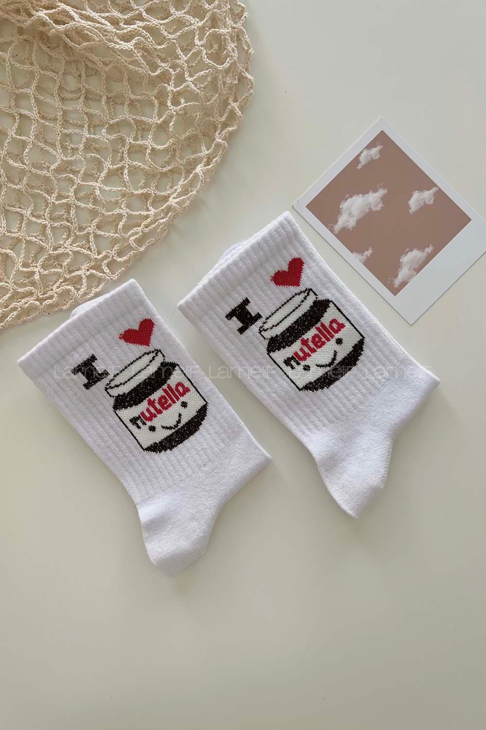 Lamelif Nutella Desen Soket Çorap Beyaz
