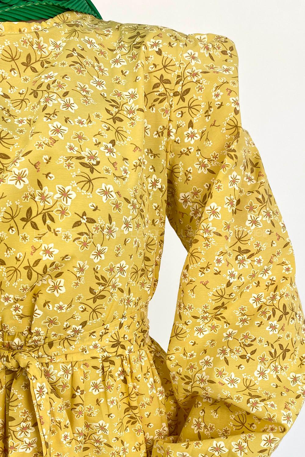 Modalamelif Beli Tünelli Papatya Desen Elbise Sarı