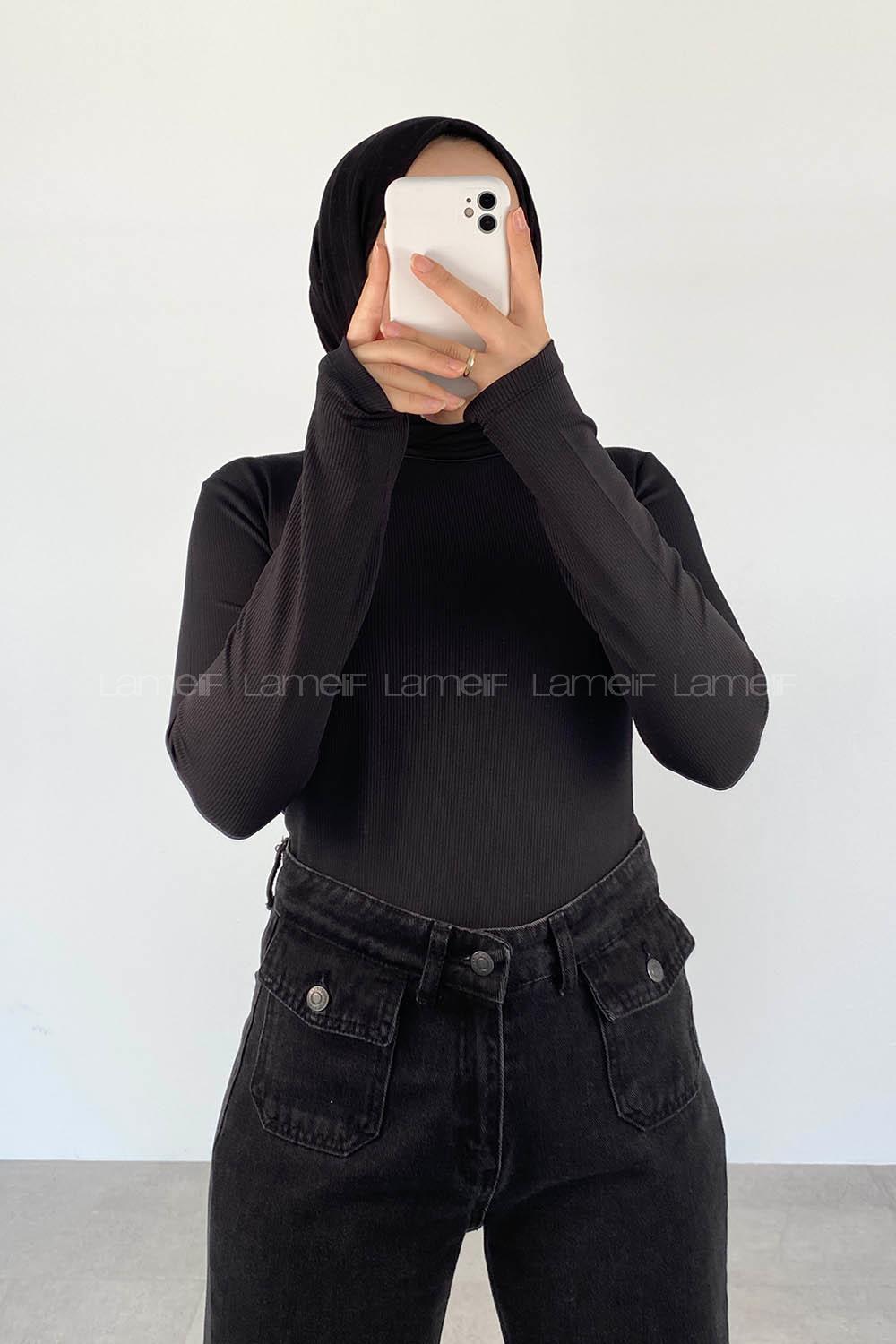 Lamelif Bisiklet Yaka Kaşkorse Body Siyah