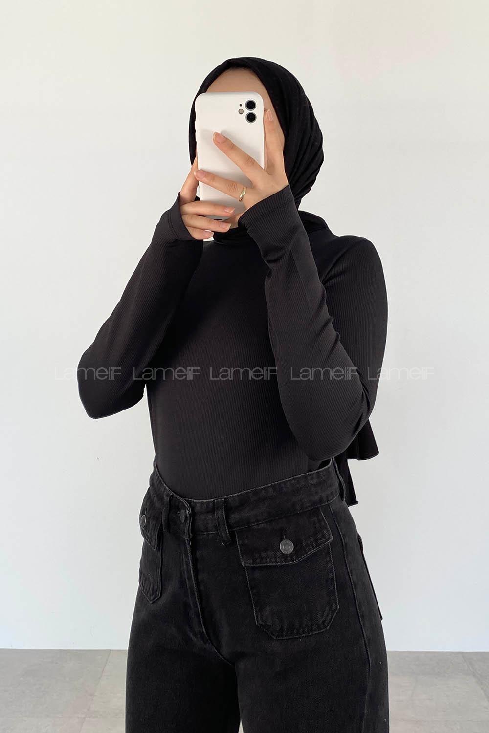 Lamelif Bisiklet Yaka Kaşkorse Body Siyah