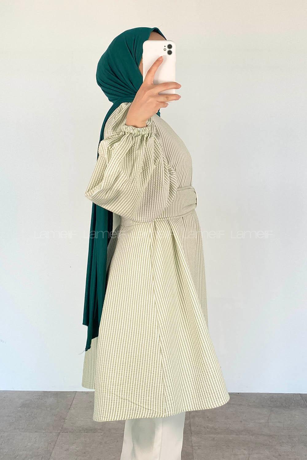 Modalamelif Bisiklet Yaka Kemerli Tunik Çağla