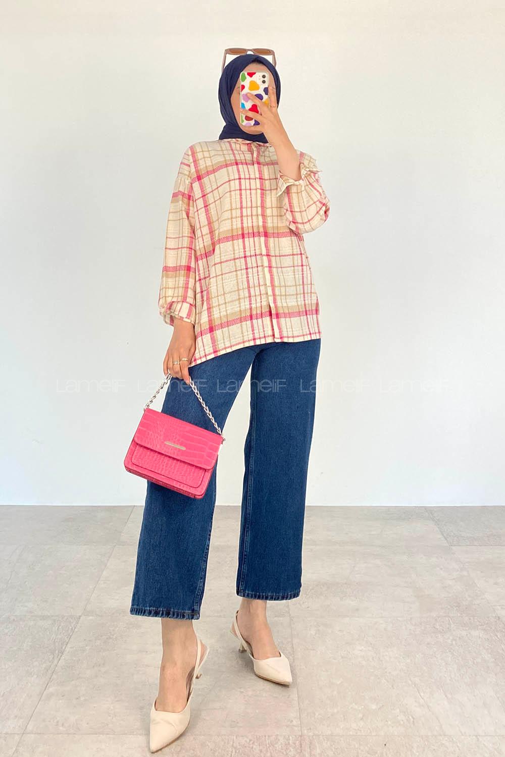 Pink Shirt Collar Long Arm Linen Printed Shirt