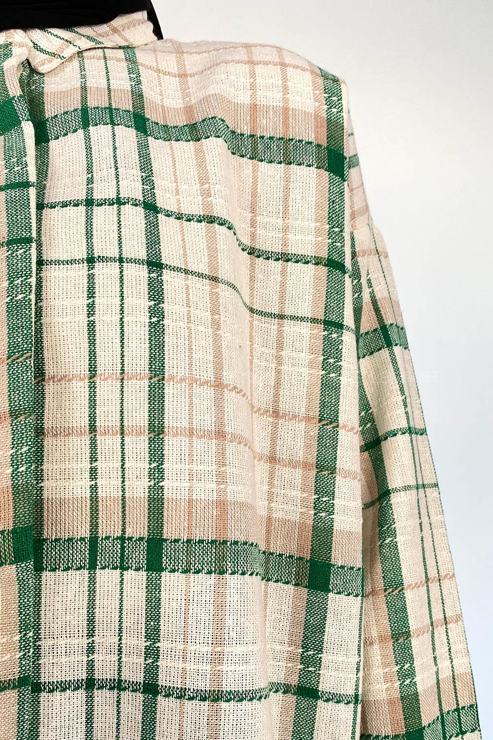 Green Shirt Collar Long Arm Linen Printed Shirt