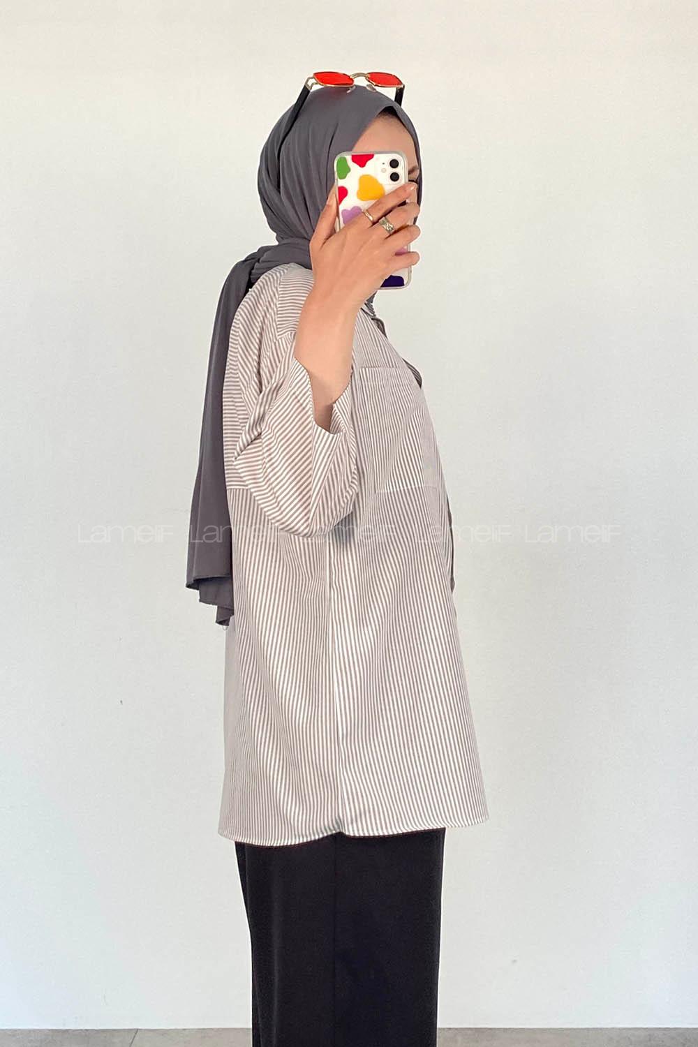 Gray Shirt Collar Half Arm Arm Viscose Fabric Printed Shirt