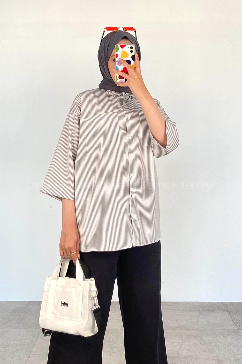 Gray Shirt Collar Half Arm Arm Viscose Fabric Printed Shirt