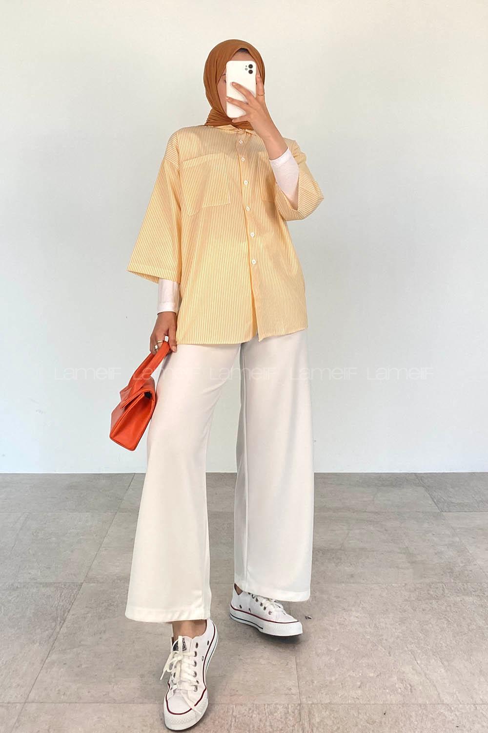 Yellow Shirt Collar Half Arm Arm Viscose Fabric Printed Shirt