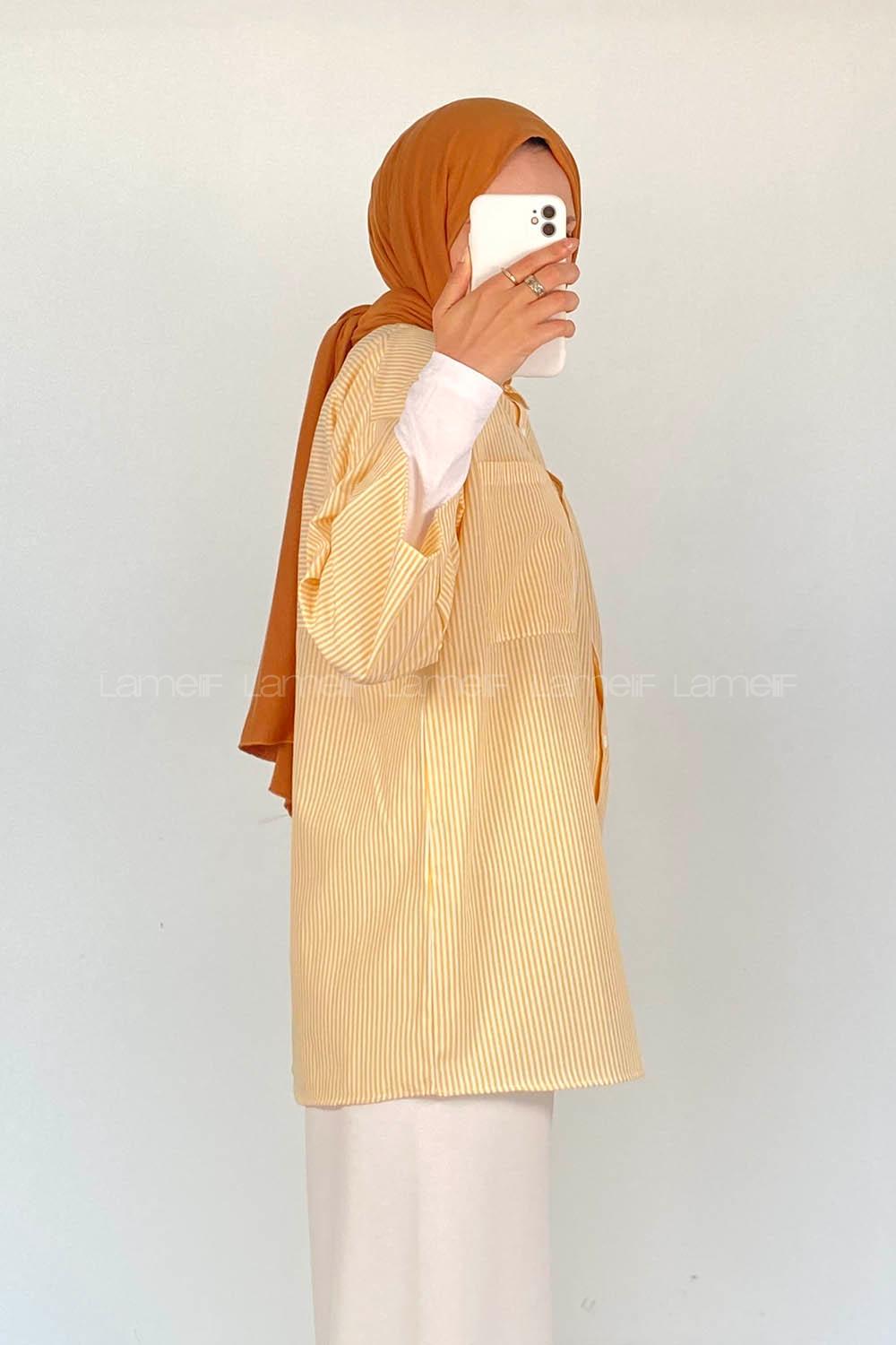 Yellow Shirt Collar Half Arm Arm Viscose Fabric Printed Shirt