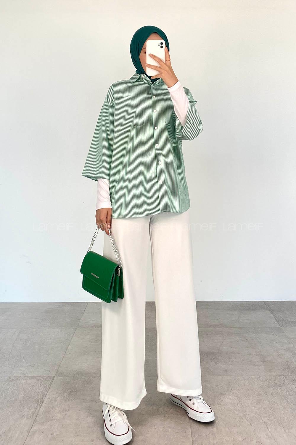 Green Shirt Collar Half Arm Arm Viscose Fabric Printed Shirt