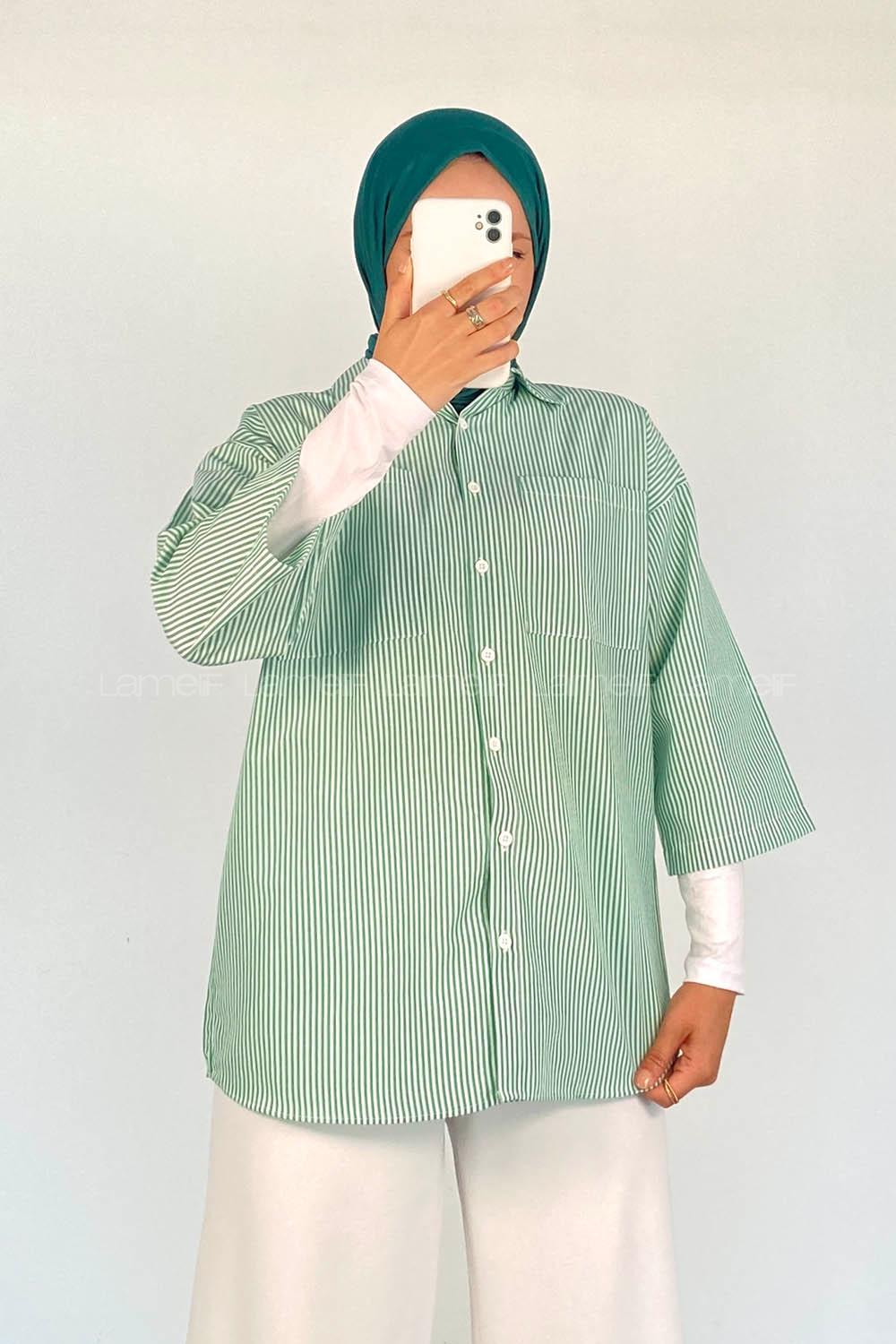 Green Shirt Collar Half Arm Arm Viscose Fabric Printed Shirt