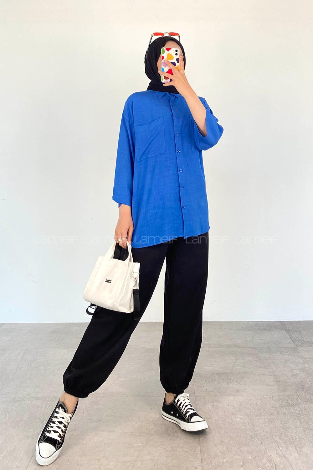 Saxe Shirt Collar Half Arm Arm Viscose Fabric Unprinted Shirt