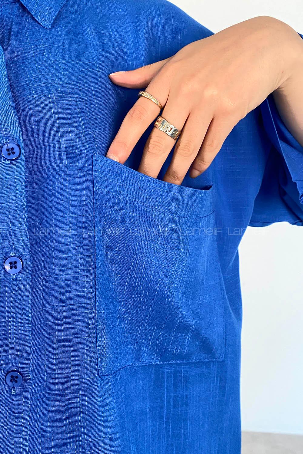 Saxe Shirt Collar Half Arm Arm Viscose Fabric Unprinted Shirt