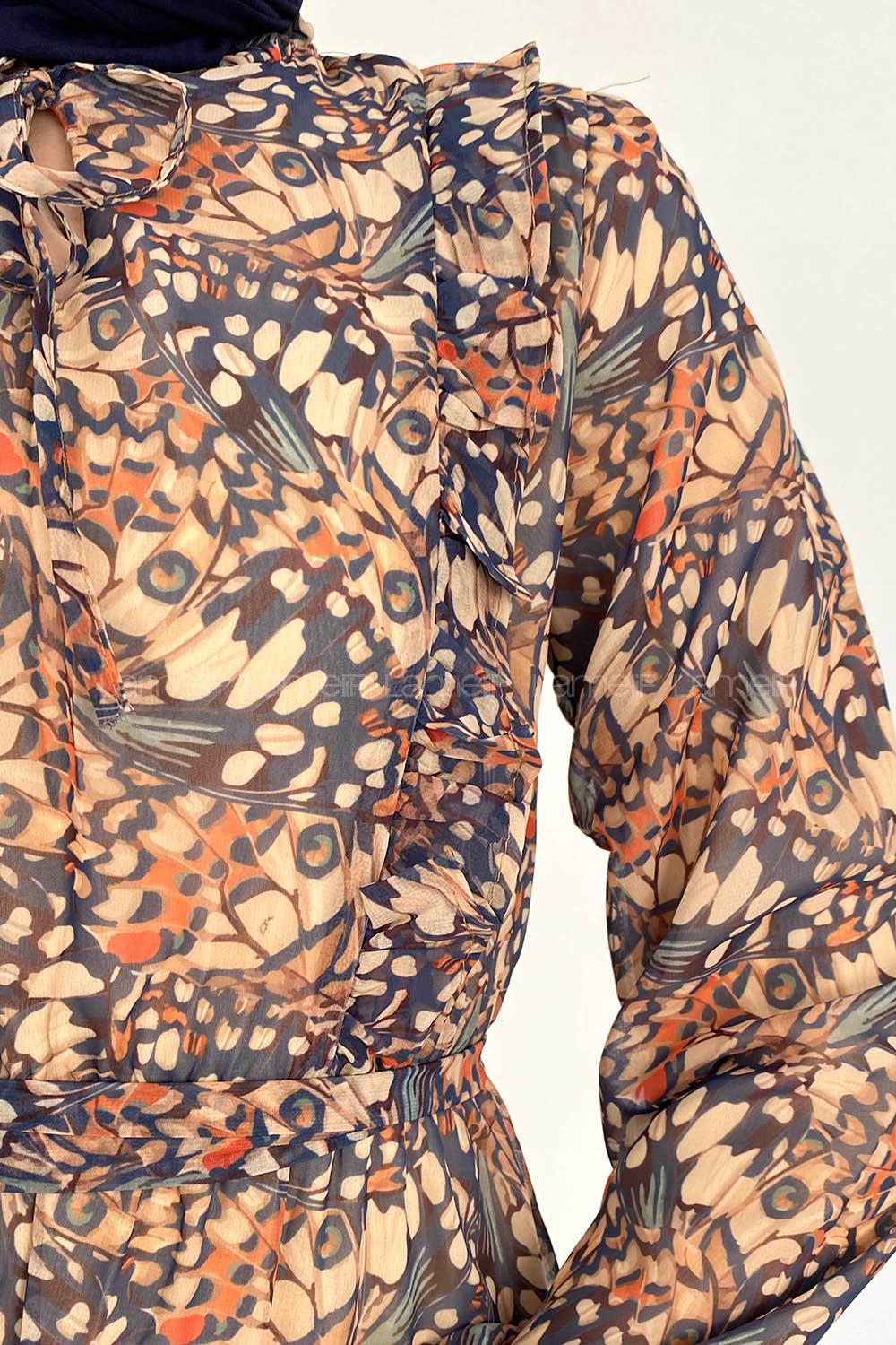 Indigo Foulard Neck Viscose Fabric Printed Dresess