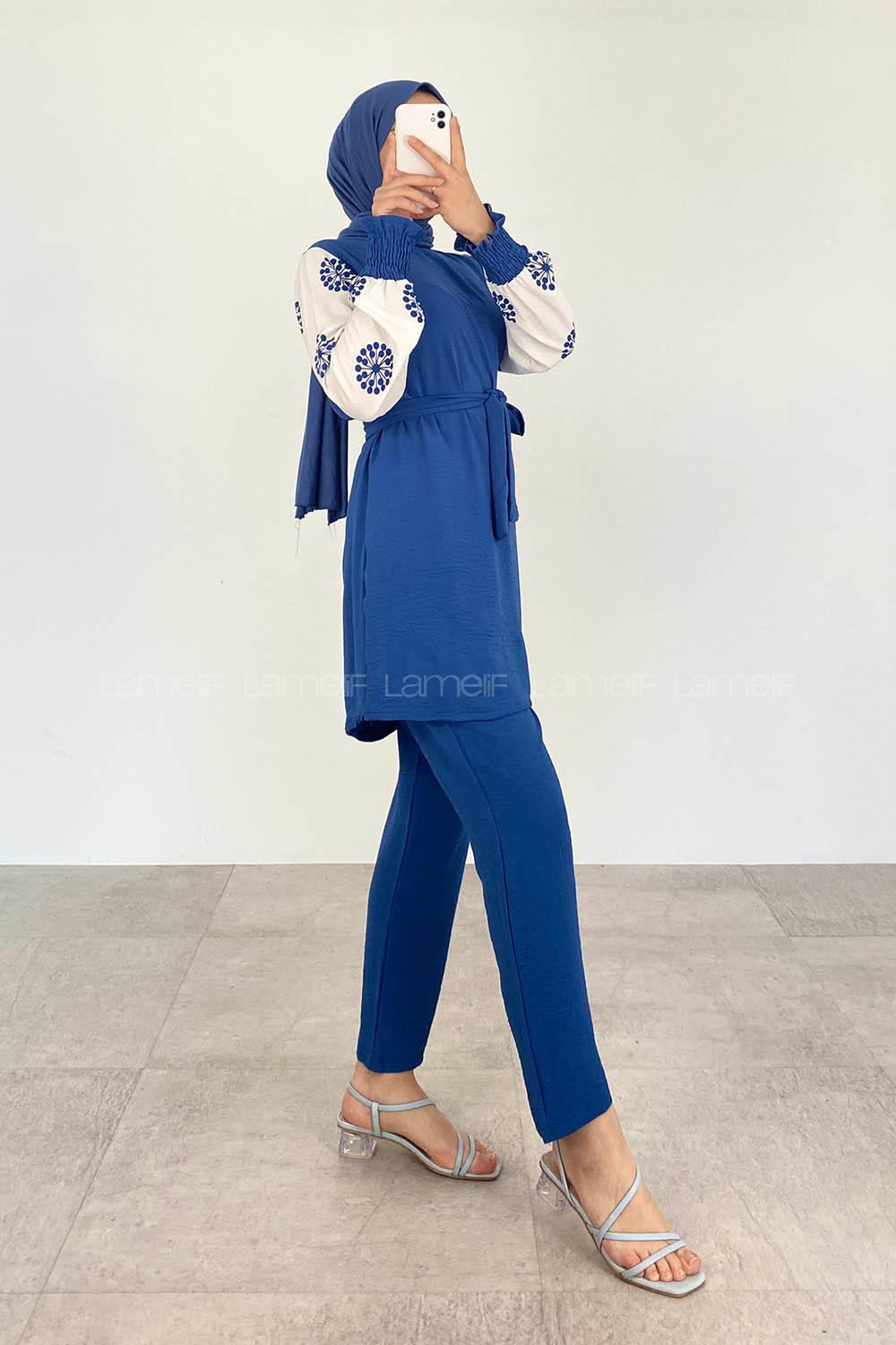 Indigo Crew Neck Long Arm Without Accessories Ayrobin Regular Trousers Comfortable Suit