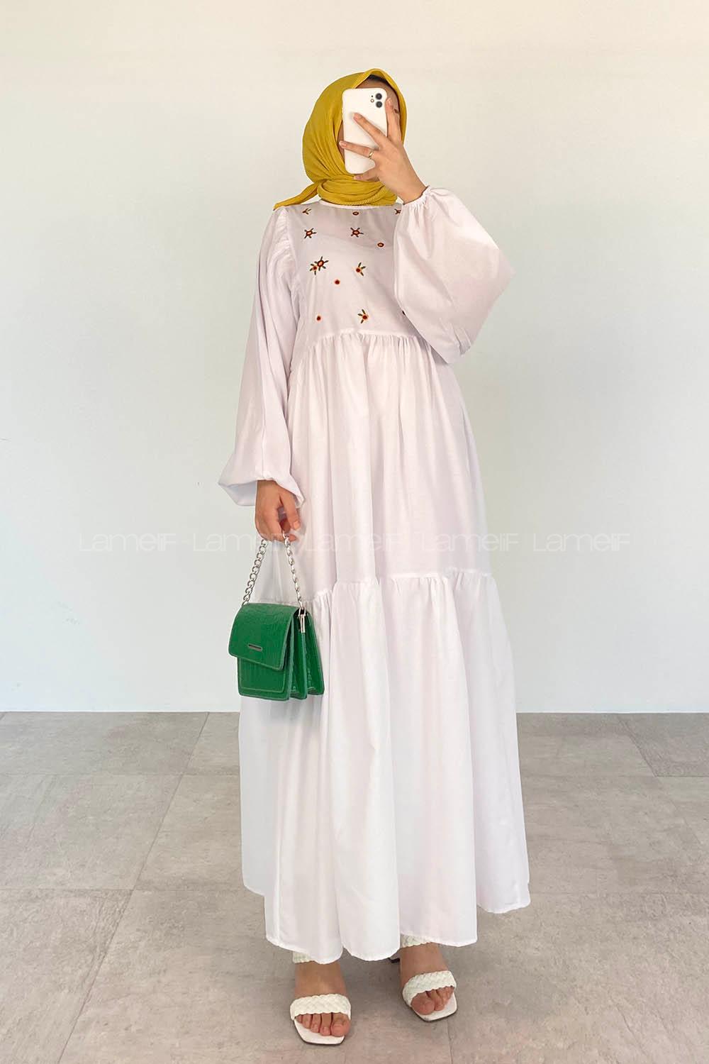 White Crew Neck Cotton Unprinted Dresess