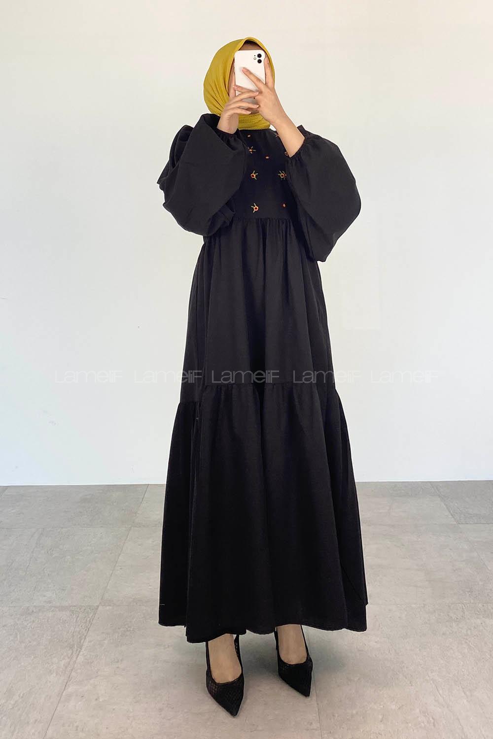 Black Crew Neck Cotton Unprinted Dresess