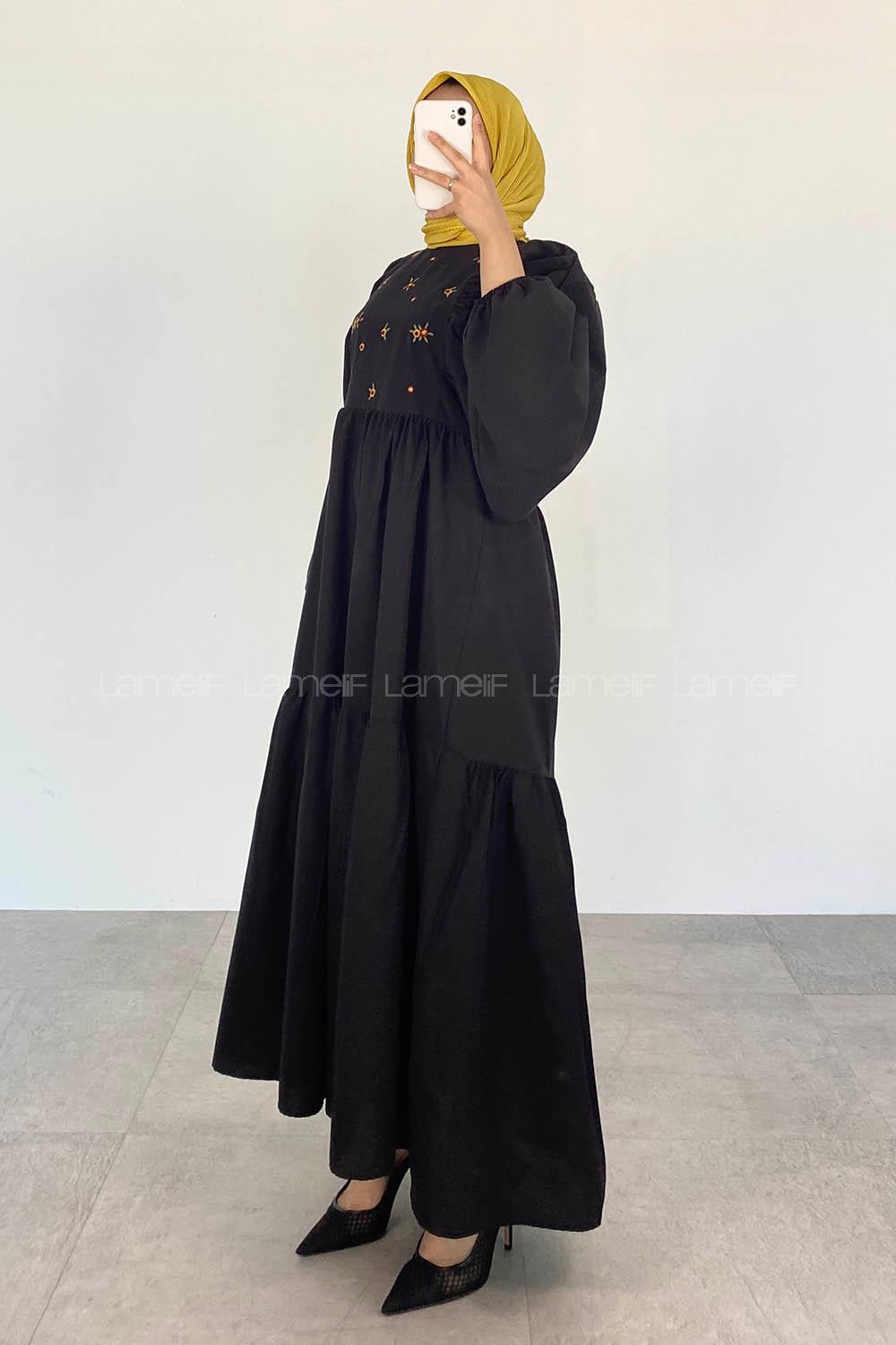 Black Crew Neck Cotton Unprinted Dresess