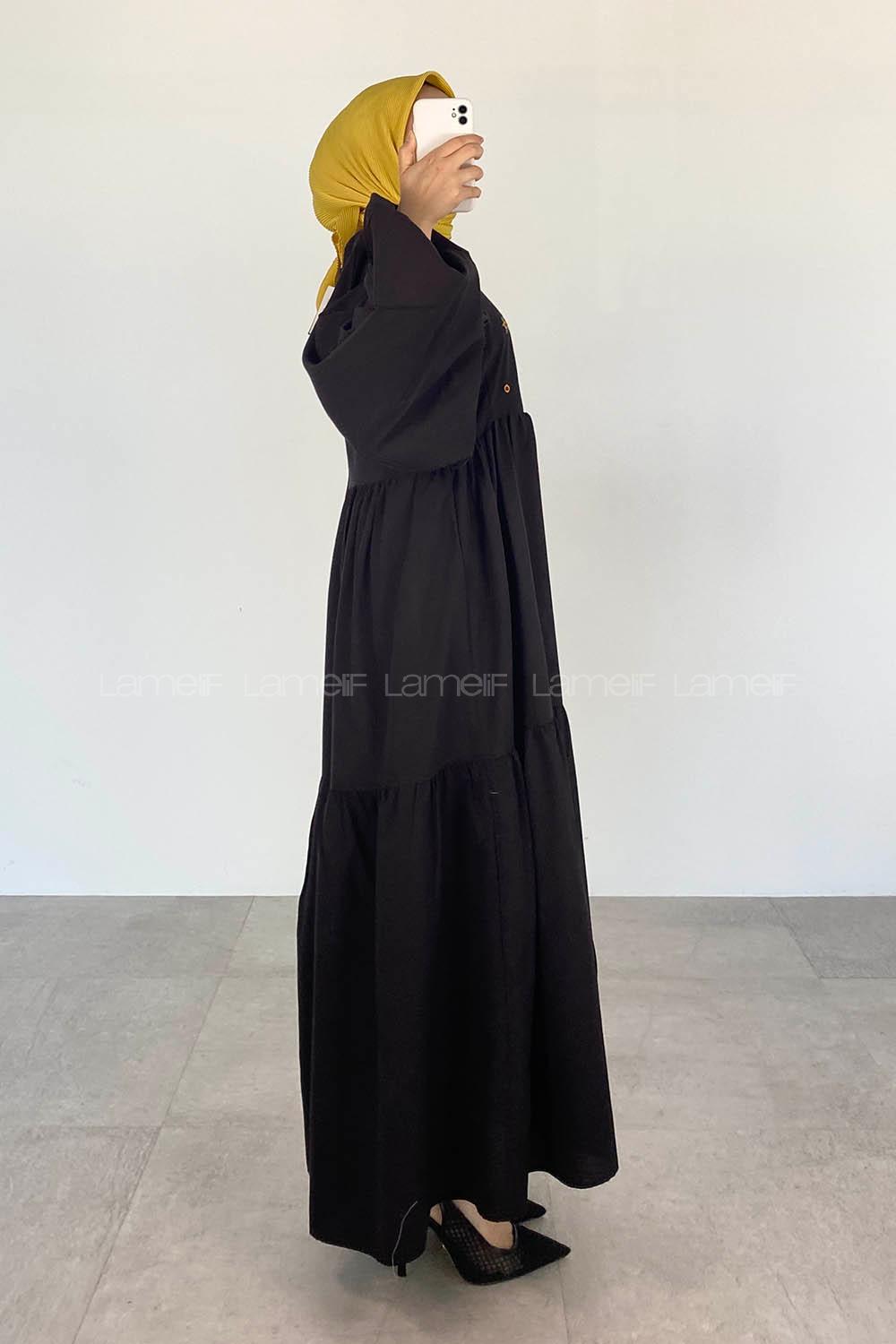 Black Crew Neck Cotton Unprinted Dresess