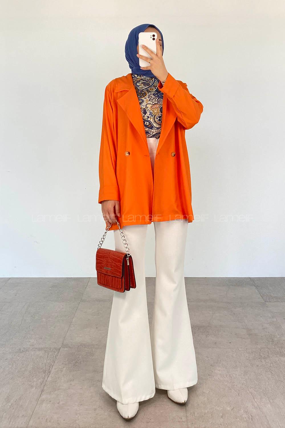 Orange Normal Neck Long Arm Crepe Fabric Jacket