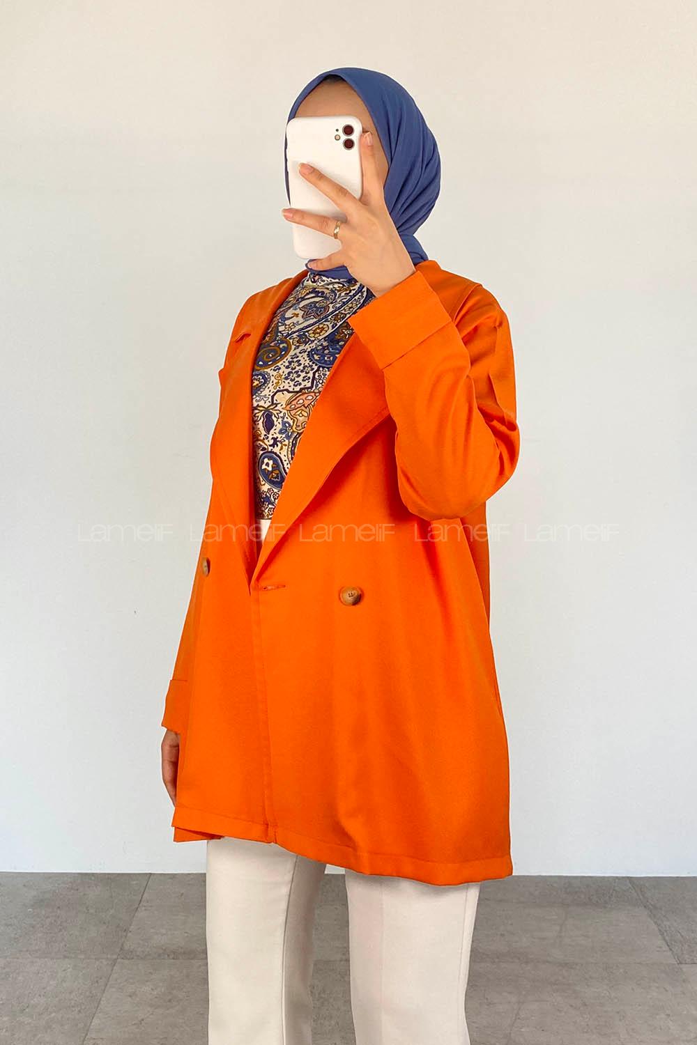 Orange Normal Neck Long Arm Crepe Fabric Jacket