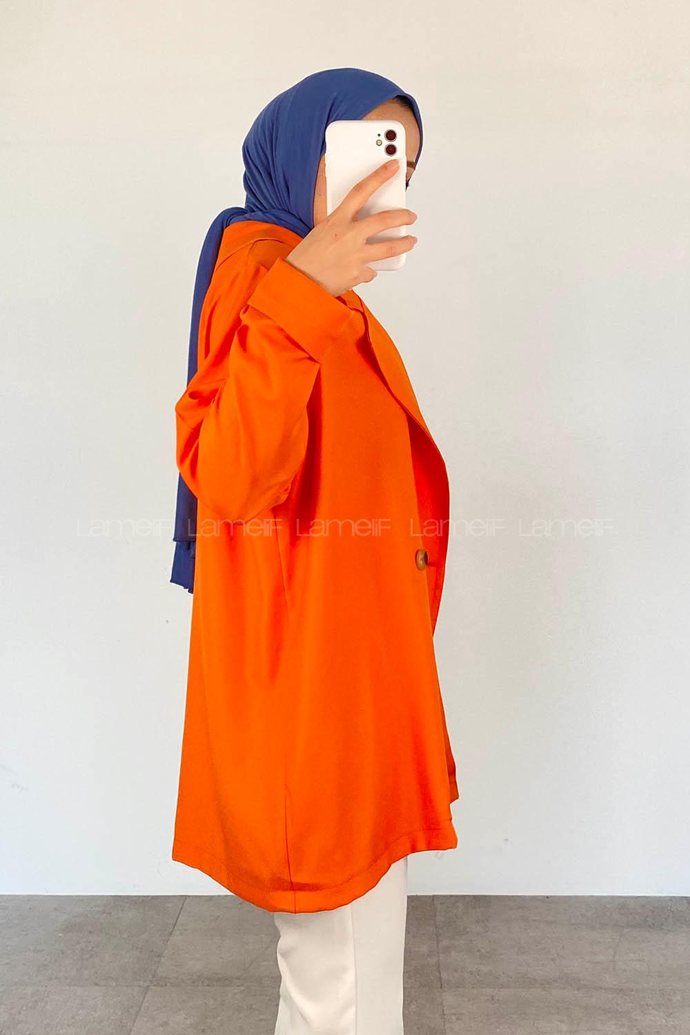 Orange Normal Neck Long Arm Crepe Fabric Jacket
