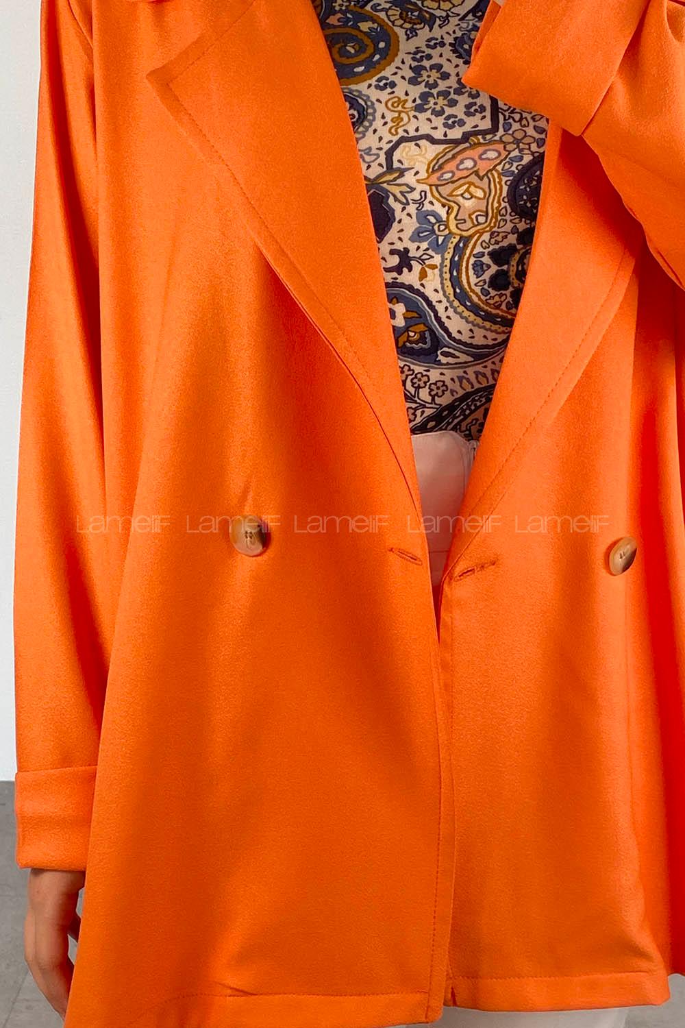 Orange Normal Neck Long Arm Crepe Fabric Jacket