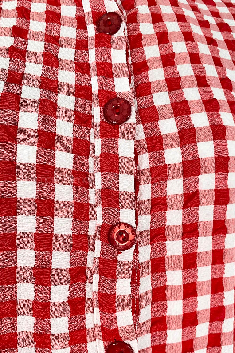 Red Mandarin Collar Cotton Viscose Fabric Printed Dresess