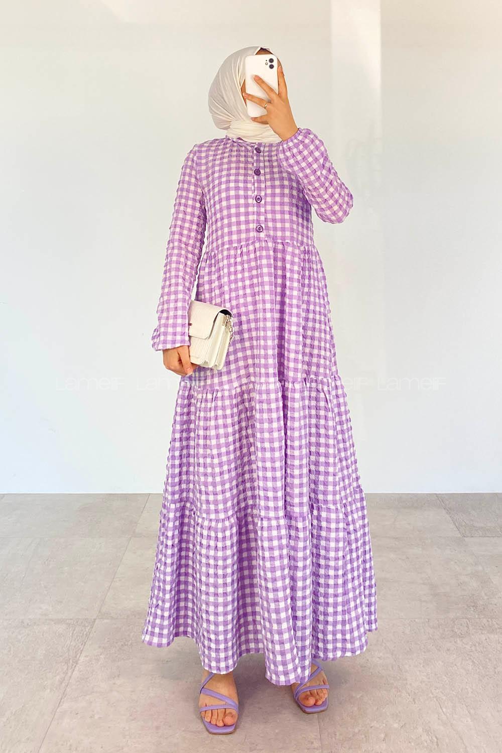 Lilac Mandarin Collar Cotton Viscose Fabric Printed Dresess