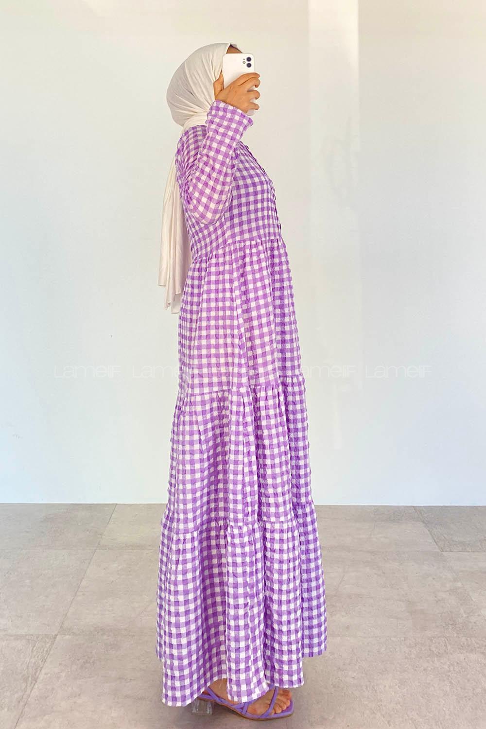 Lilac Mandarin Collar Cotton Viscose Fabric Printed Dresess