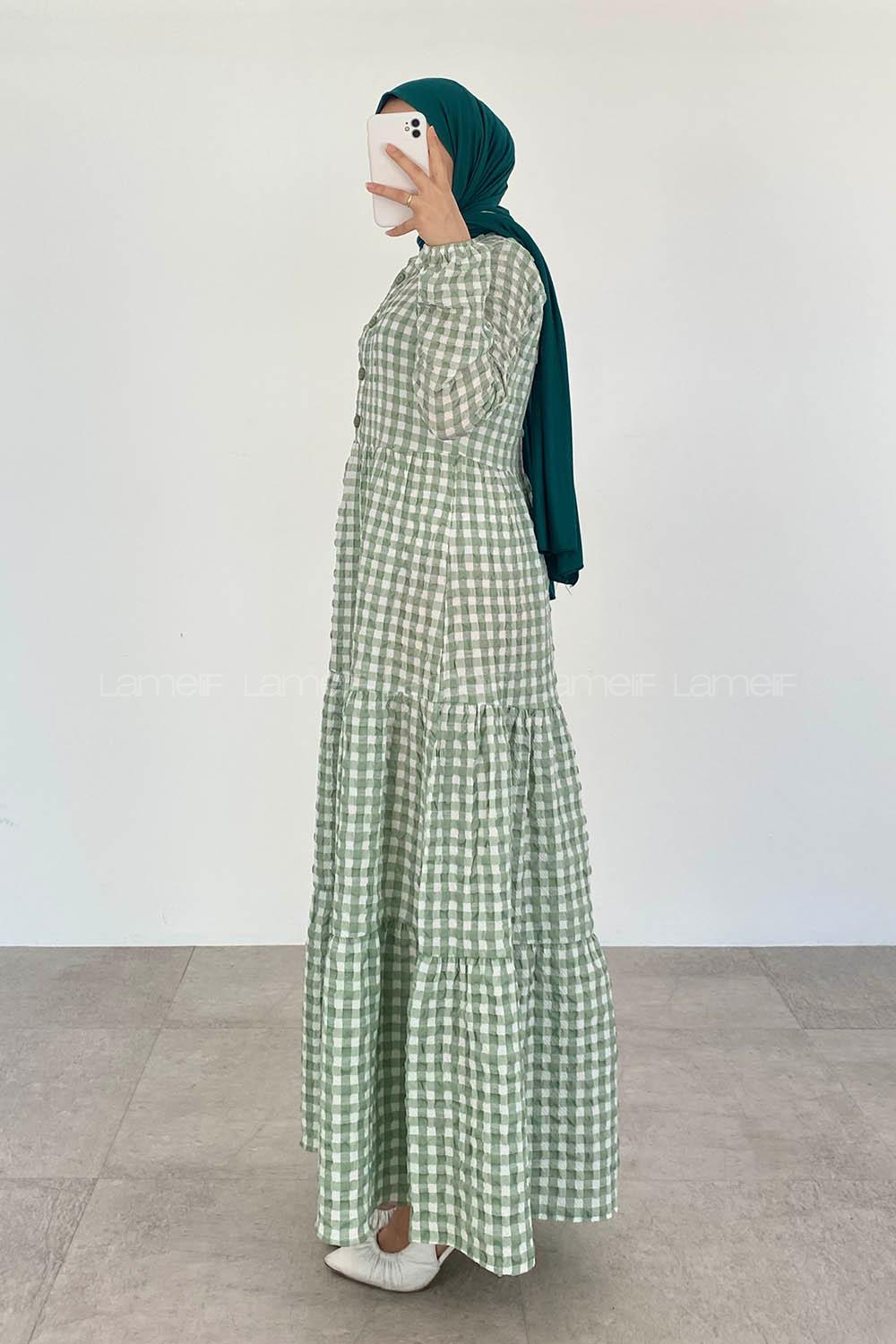 Mint Green Mandarin Collar Cotton Viscose Fabric Printed Dresess