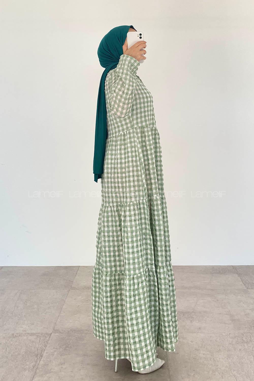 Mint Green Mandarin Collar Cotton Viscose Fabric Printed Dresess