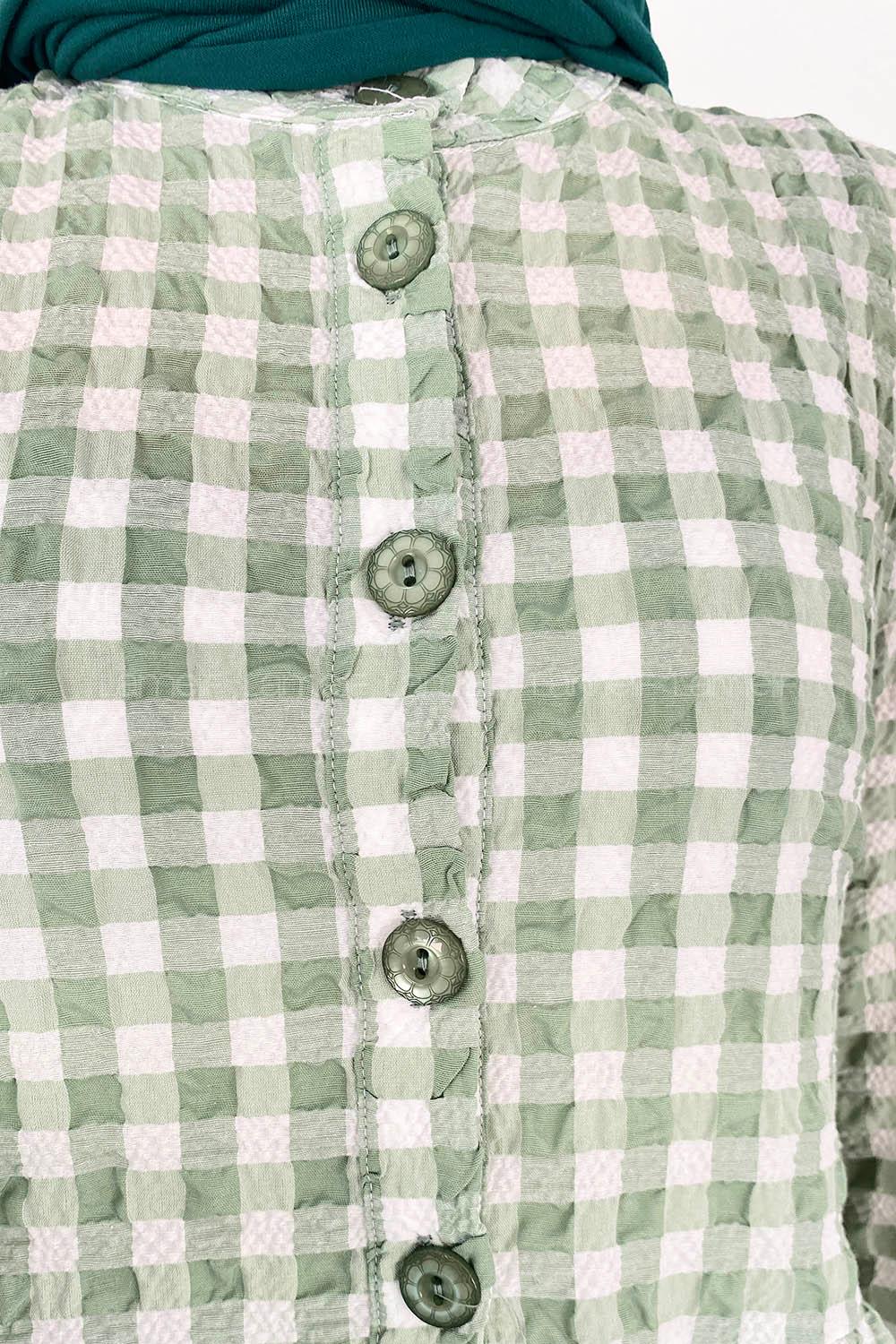 Mint Green Mandarin Collar Cotton Viscose Fabric Printed Dresess